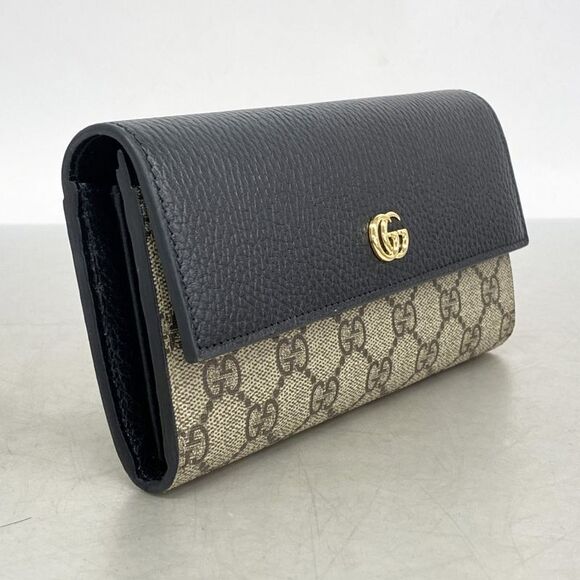 Gucci Long Wallet Ggmarmont GG Supreme 456116 PVC Leather Beige Black Gold - Picture 2 of 6